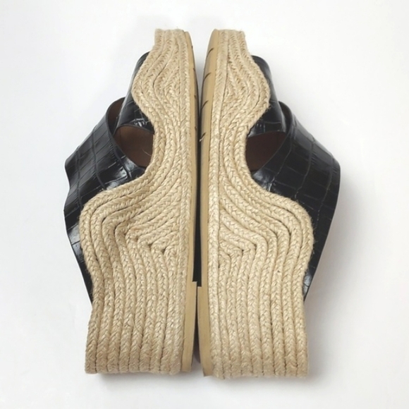Aquatalia Marina Leather Croc Embossed Crisscross Espadrille Wedges Black Size 7 - Picture 3 of 15